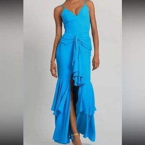 PatBO blue teal ruffle tiered Maxi dress XS (2)